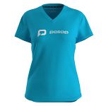 Pallap Women's V-Neck T-Shirt Cyan Blue / White