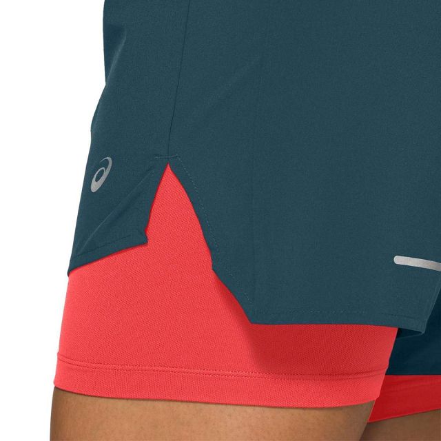 ASICS Road 2-N-1 5.5in Shorts Magnetic Blue / Flash Coral