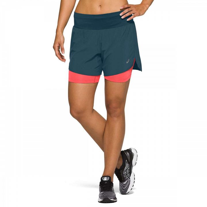 ASICS Road 2-N-1 5.5in Shorts Magnetic Blue / Flash Coral