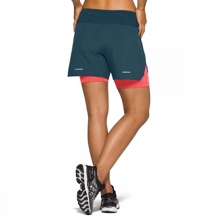 ASICS Road 2-N-1 5.5in Shorts Magnetic Blue / Flash Coral