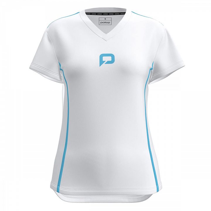 Pallap Tech Women's V-Neck T-Shirt White / Cyan Blue