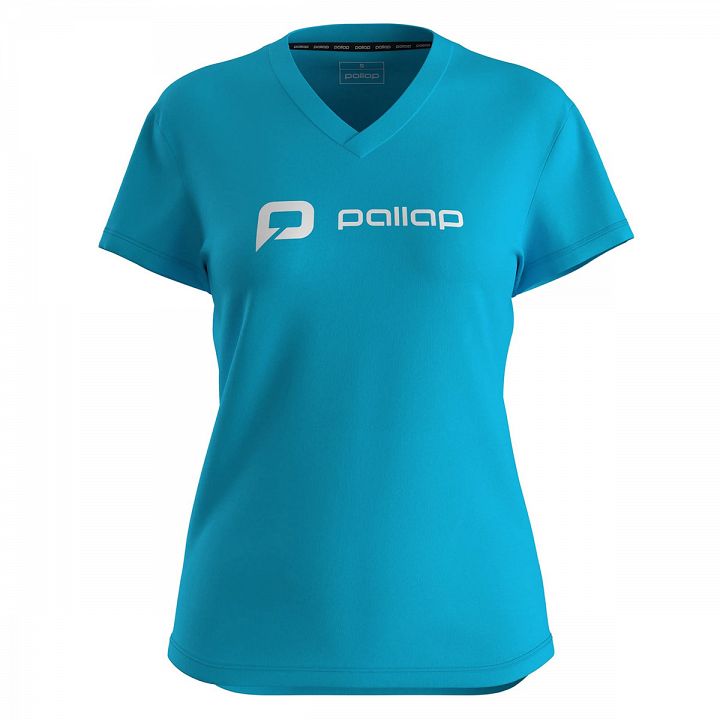 Pallap Women's V-Neck T-Shirt Cyan Blue / White